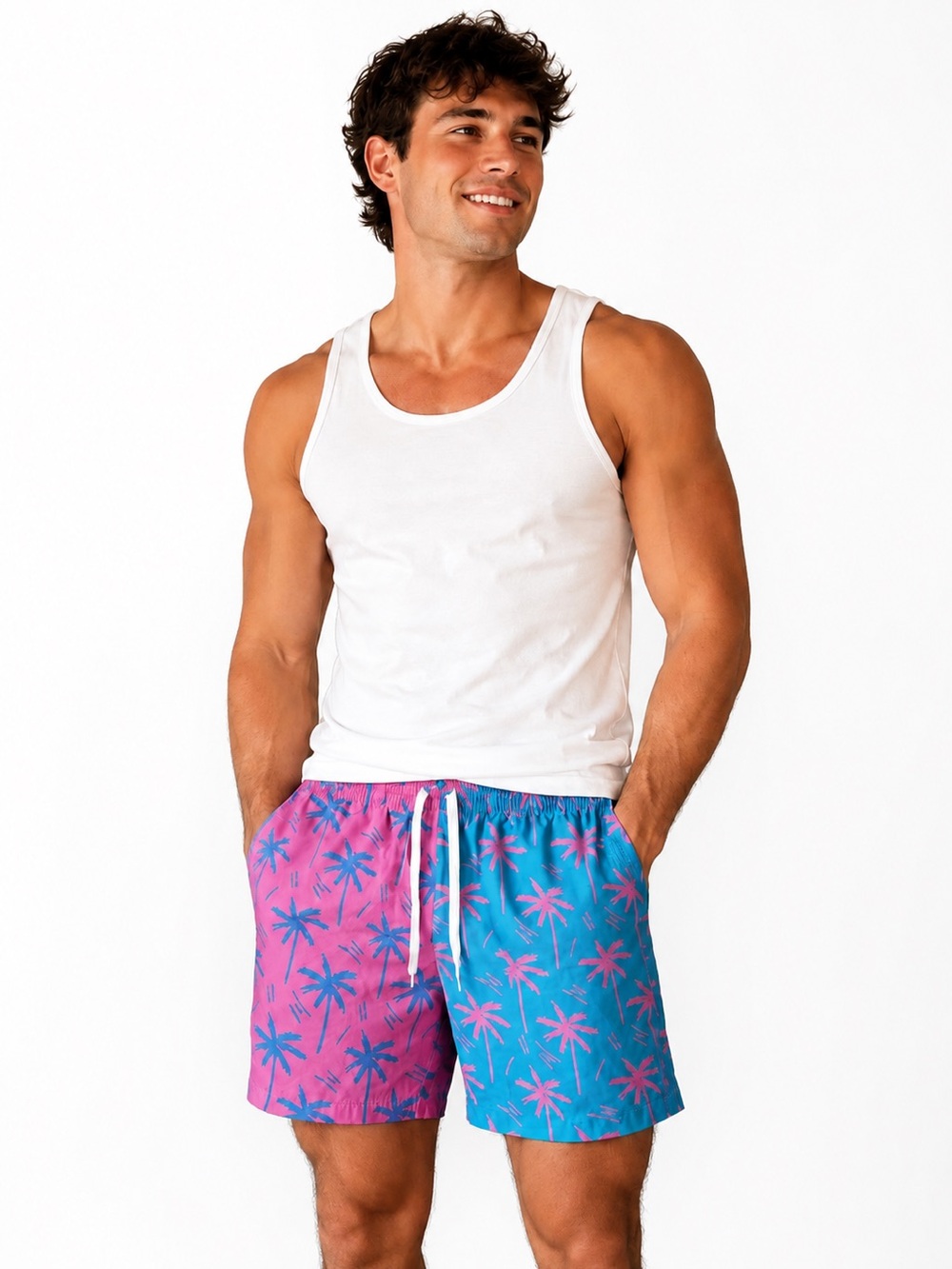 Chubbies Swim Trunks Mens Small 7” Inseam Palm Tree Pink Blue Tropical Shorts